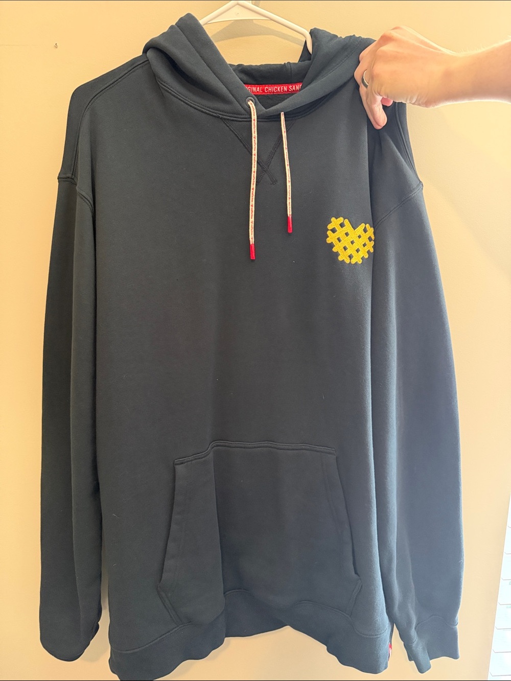 Black Hoodie with Yellow Waffle Heart Embroidery - Original Chick-fil-a